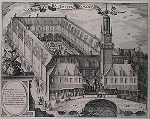 <a href="https://commons.wikimedia.org/wiki/File:Engraving_depicting_the_Amsterdam_Stock_Exchange,_built_by_Hendrik_de_Keyser_c._1612.jpg#/media/File:Engraving_depicting_the_Amsterdam_Stock_Exchange,_built_by_Hendrik_de_Keyser_c._1612.jpg">Engraving depicting the Amsterdam Stock Exchange, built by Hendrik de Keyser c. 1612</a>" by Claes Jansz. Visscher - <a rel="nofollow" class="external text" href="http://www.geheugenvannederland.nl/?/nl/items/BVB01:BDH8361DIPK">Geheugen van Nederland</a> Werd gebruikt in de uitgave van Guicciardini's Beschrijving van alle der Nederlanden (edities 1612-1648). Licensed under Public Domain via <a href="https://commons.wikimedia.org/wiki/">Commons</a>.